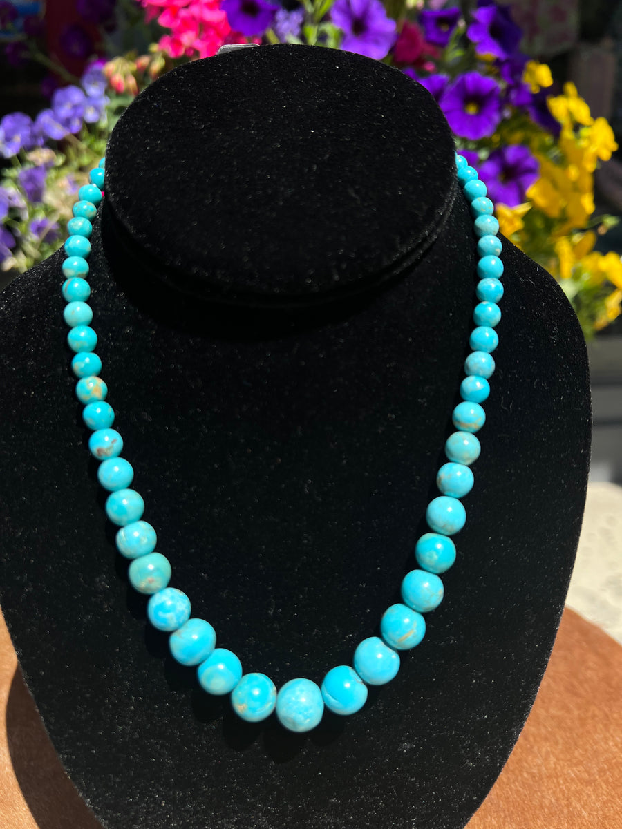 18” Natural Turkey Turquoise Bead Necklace – Irregular 10x14mm Stones, Handmade