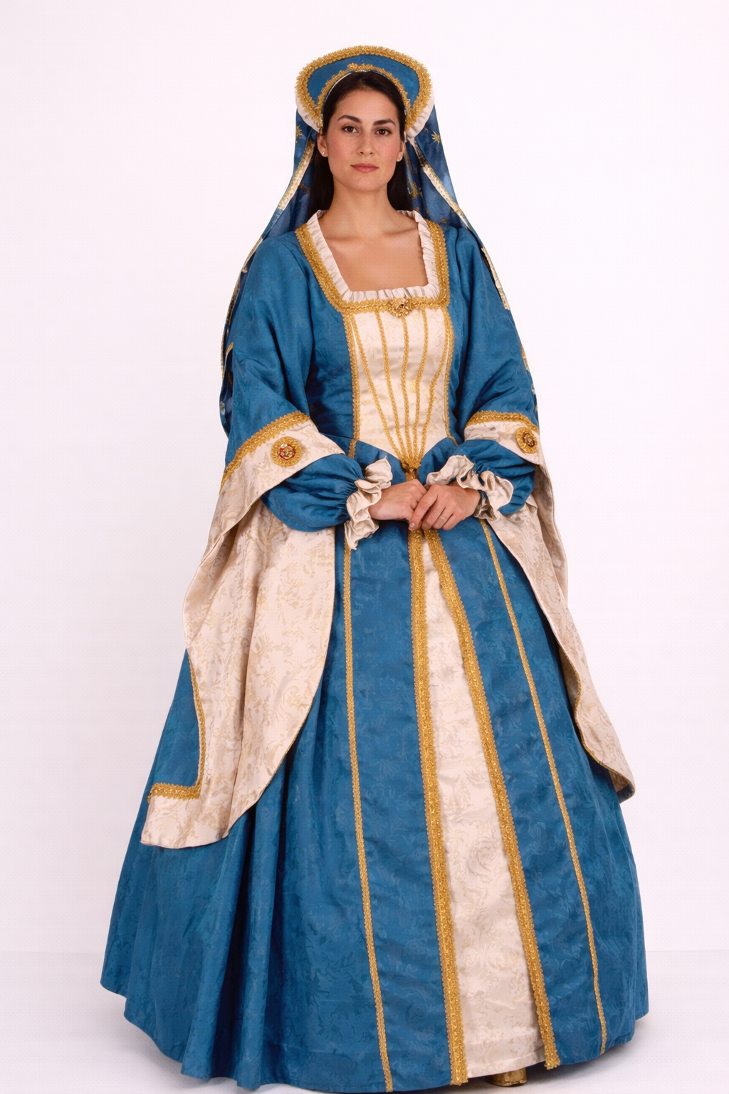 Anne Boleyn Blue & Gold Costume Rental 7 Days / Small / Blue