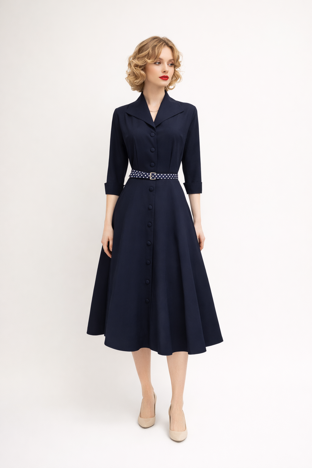Dark Blue 1950s Vintage Day Dress Costume Rental 14 Days / Medium / Blue