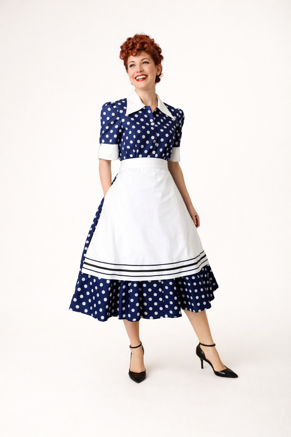 1950s blue polka dot dress 'I Love Lucy' & White 1950's Women's Costume Rental 14 Days / Medium / Blue spectator men SHERRI HILL - 56442 Size:1/2T Its in excellent condition