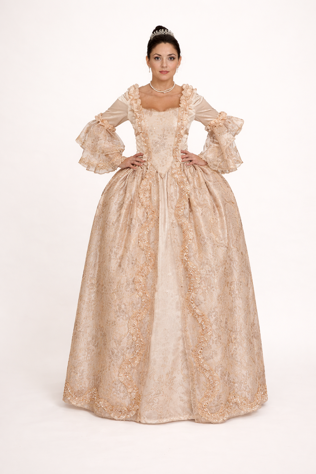 Marie Antoinette Peach Embroidered Gown Rental | 18th Century Costume