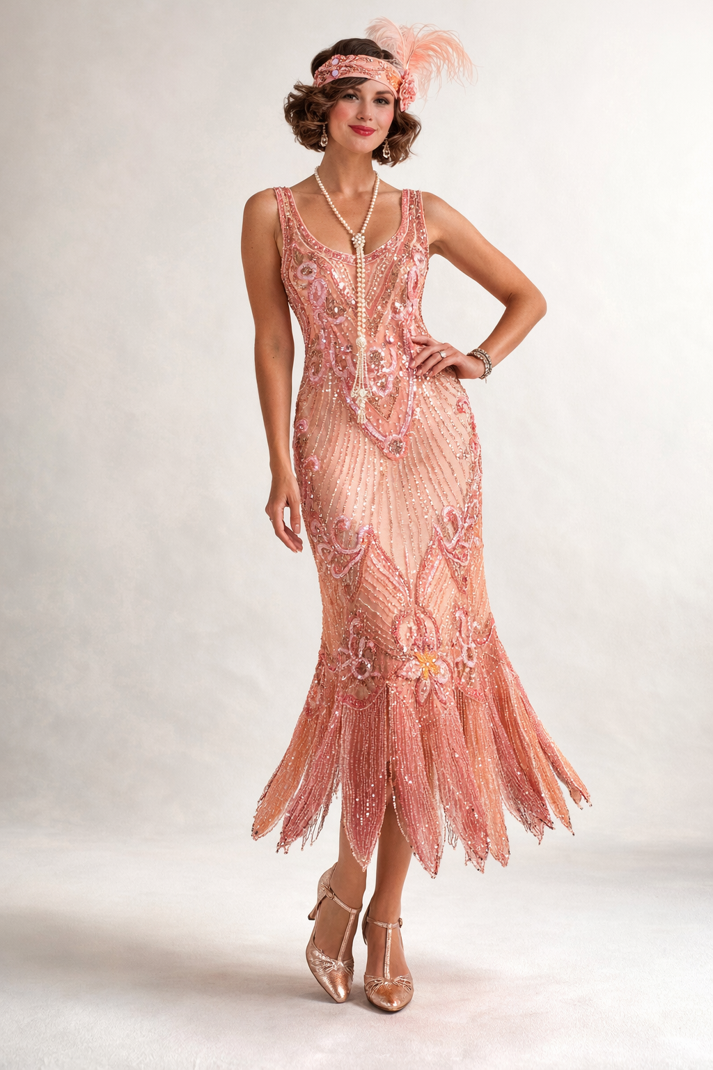 beaded flapper dress Peach Sadie Long 1920's, Women's Costume Rental 14 Days / Medium / Peach Kunj 9 Drawer Dresser tag::S25NEWARRIVALS Size:Youth 14 4XL = US 20