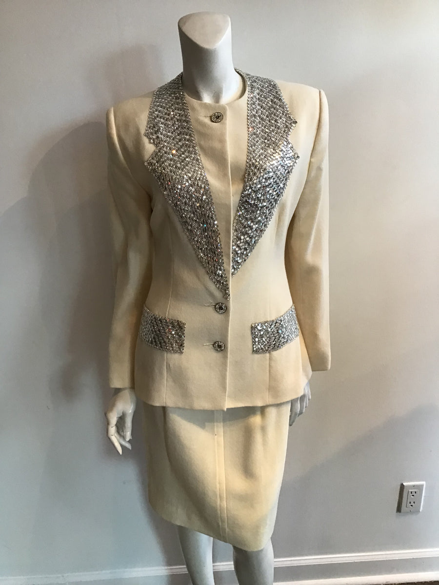 Vintage Louis Feraud Cream Jacket and Skirt Suit 1980s