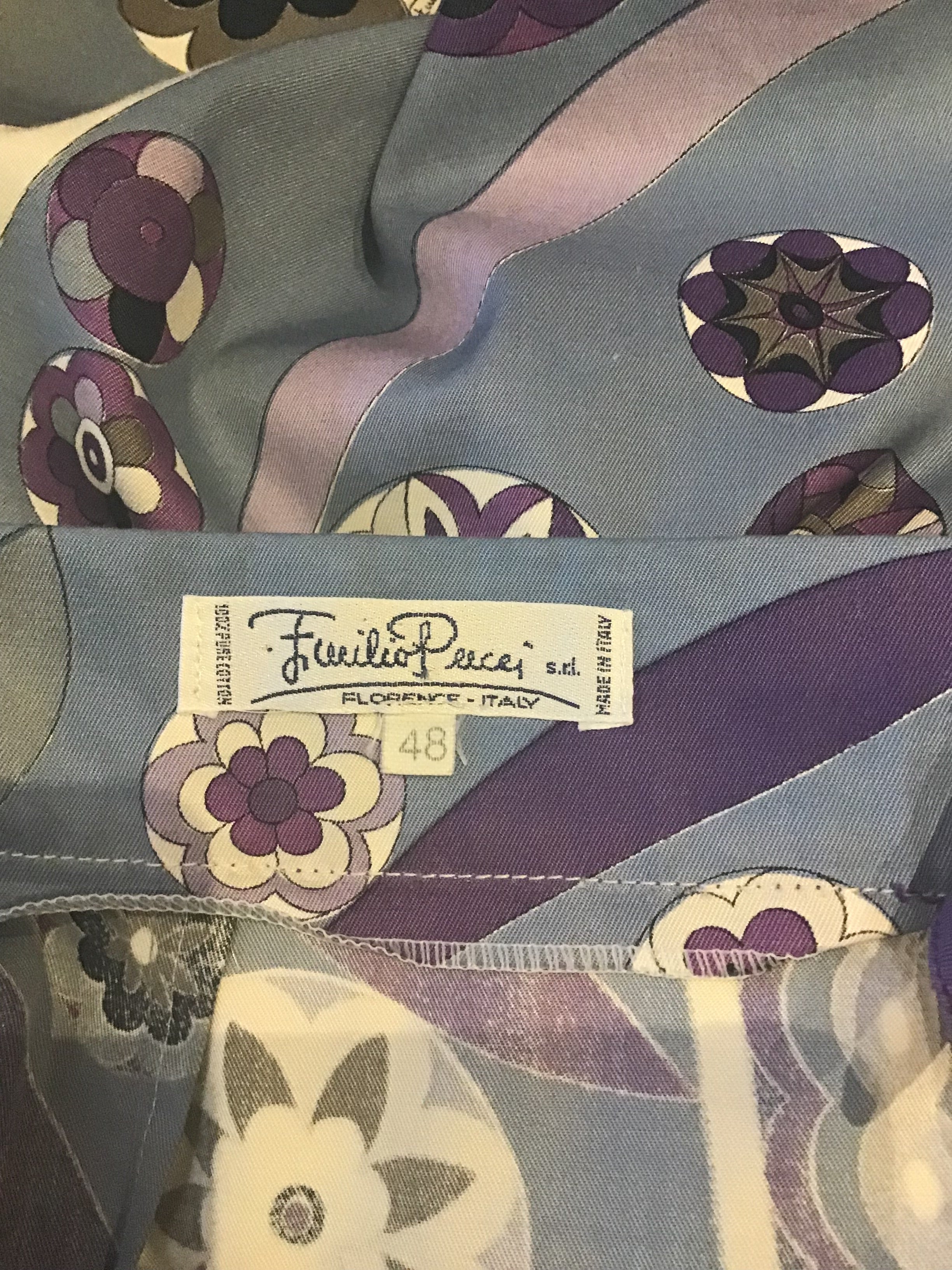 2000s Emilio Pucci Cotton Blues and Purple Skirt Size 8emilip