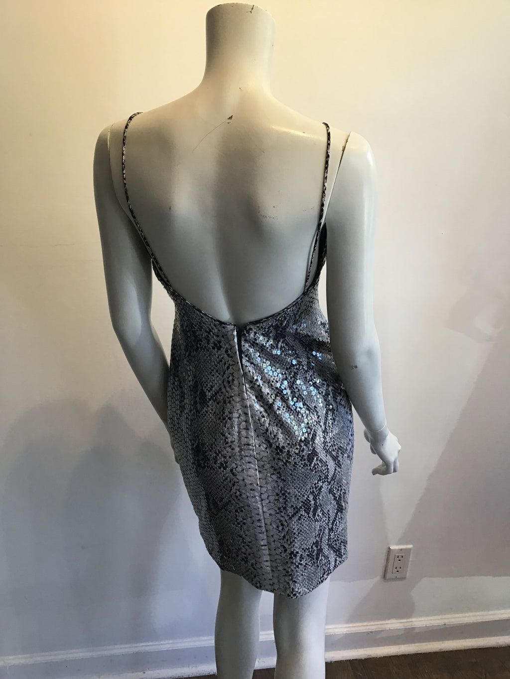 Late 1980s Eva Chun Sequined Python Print Dress Size 8