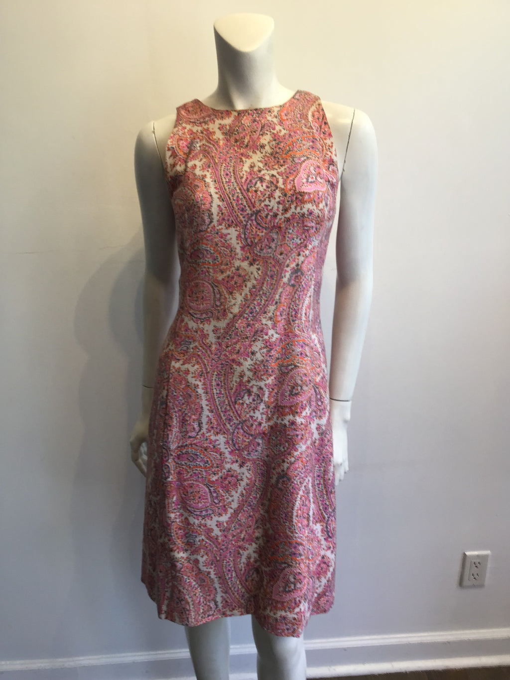 1960s Cotton Blend Pink Paisley Shift Dress Size 4