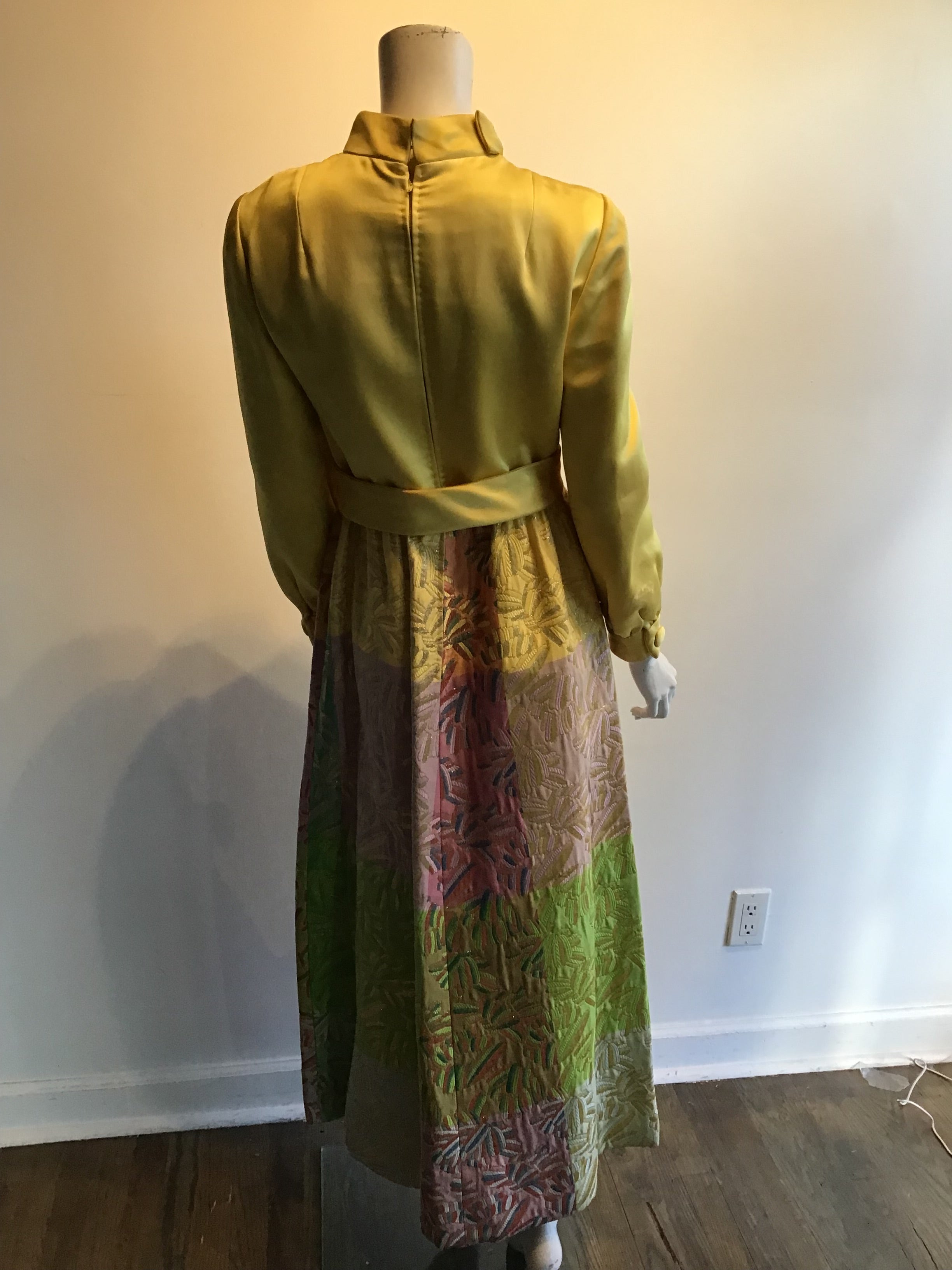 1970’s Malcolm Starr Yellow/Multicolor Silk Lamé Dress Size 6