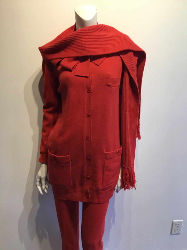 1980s Sonia Rykiel Red Wool 3 Piece Ensemble Size 6