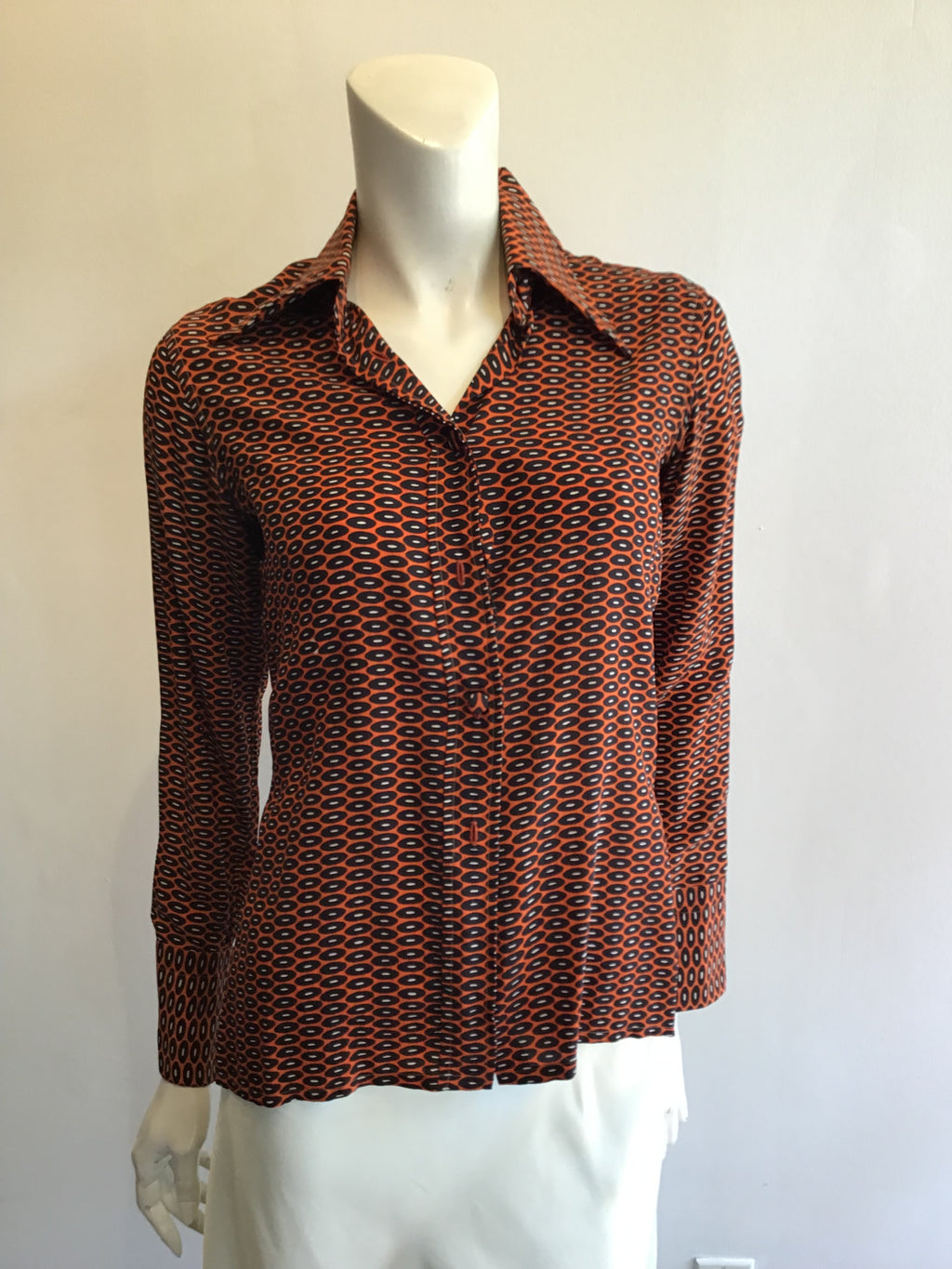 1970’s Valentino Silk Orange and Black Shirt Size 4