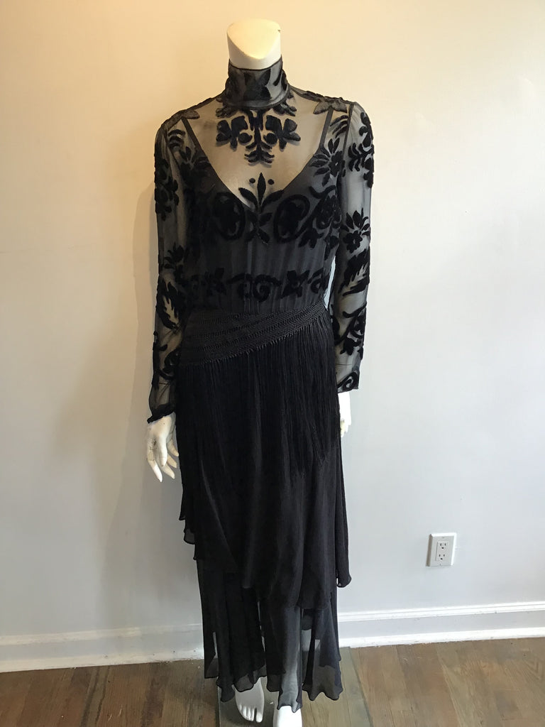1990's Ralph Lauren purple LabelL rayon/silk Evening Dress with Fringe Size 6