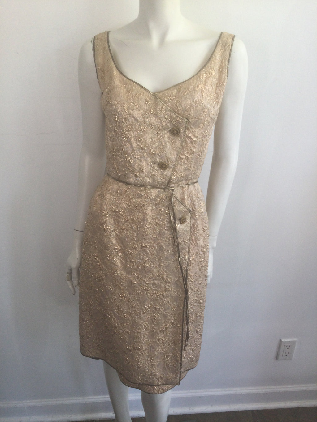 Late 1950s Gold Thread Silk BrocadeDress with Jacket Size 6
