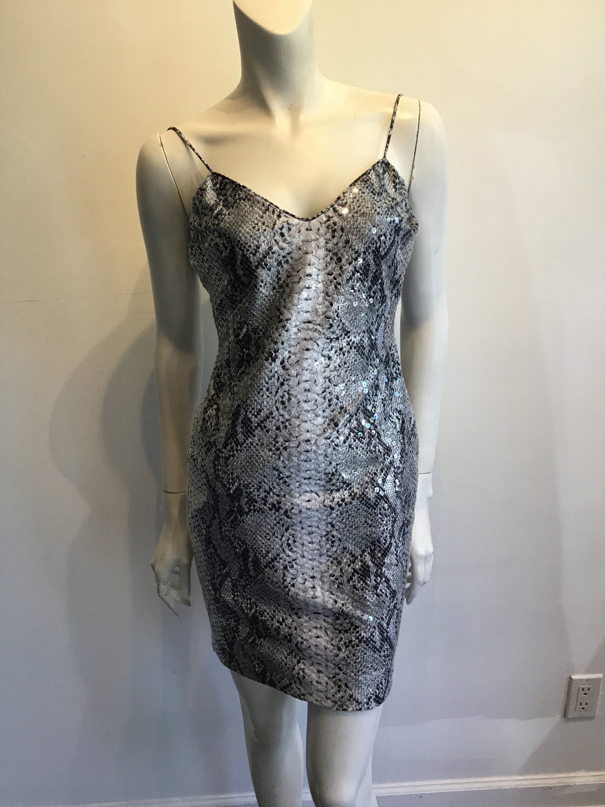 Late 1980s Eva Chun Sequined Python Print Dress Size 8