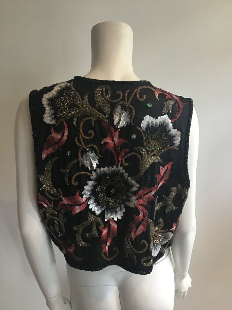 1980's Embroidered  Black Beaded and Sequinned Multicolor  Vest-size 6/8