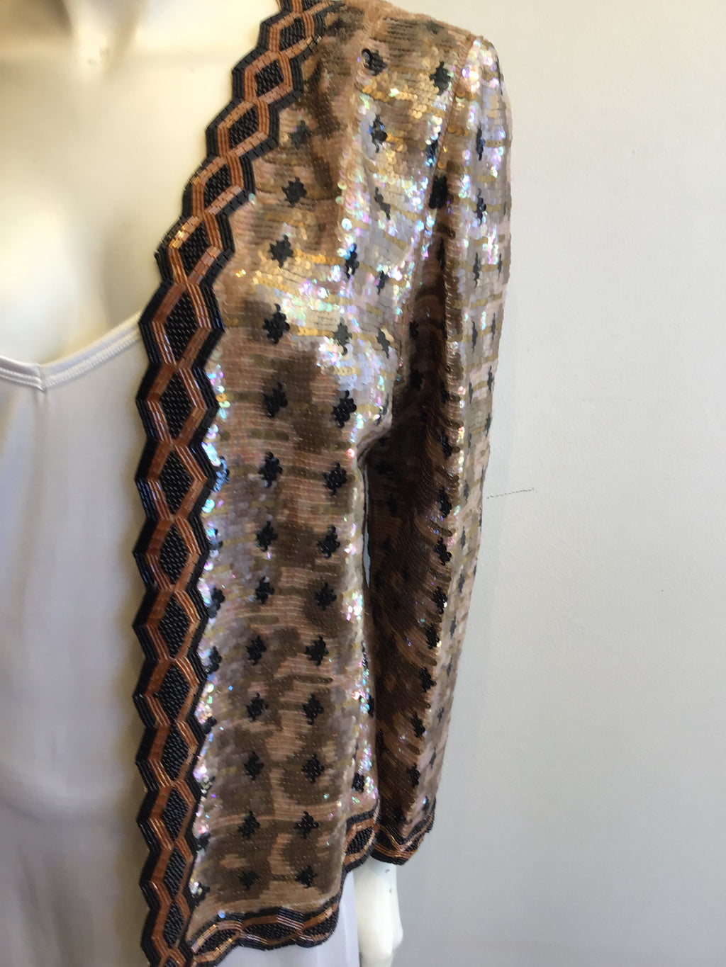 1980’s Sequined And Beaded Evening Jacket in Copper, Peach and Black Size 8