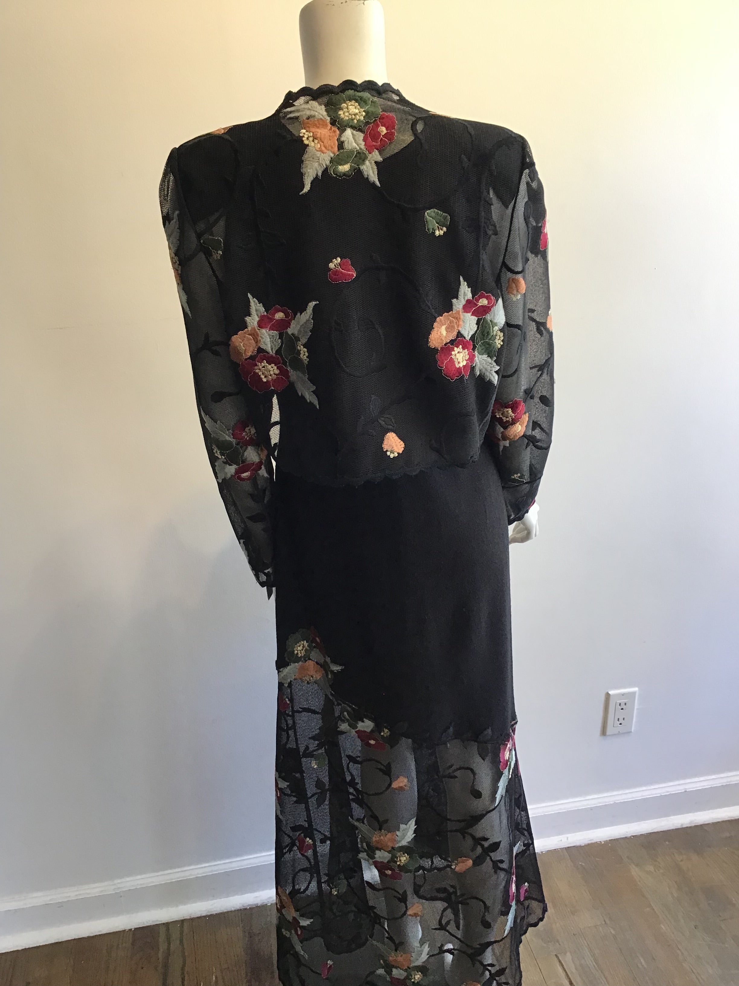 1990’s E L Ana Black Wool Maxi Dress with Bolero Size 8