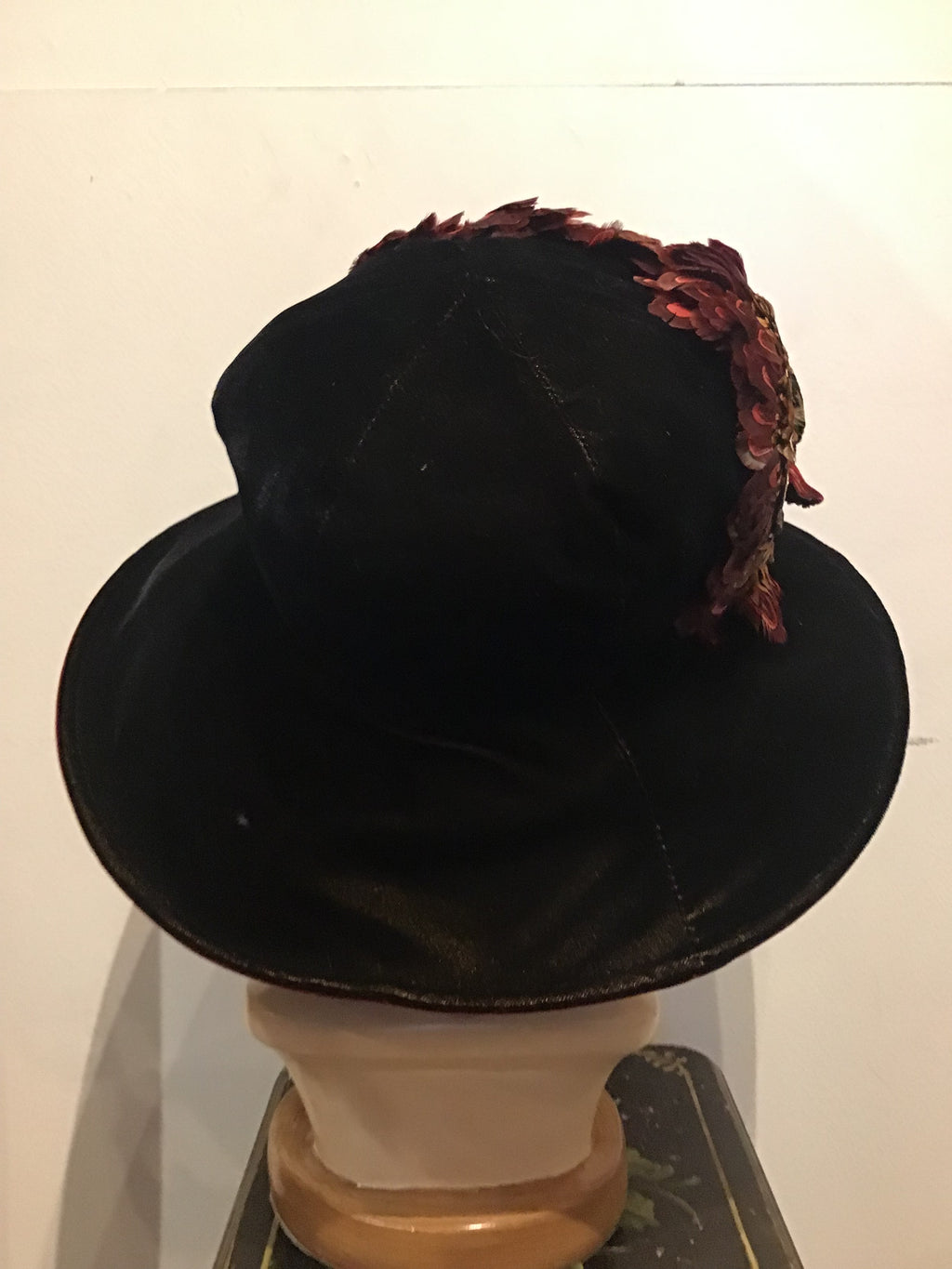 1990’s Eric Javits Wine Velvet and Feather Hat
