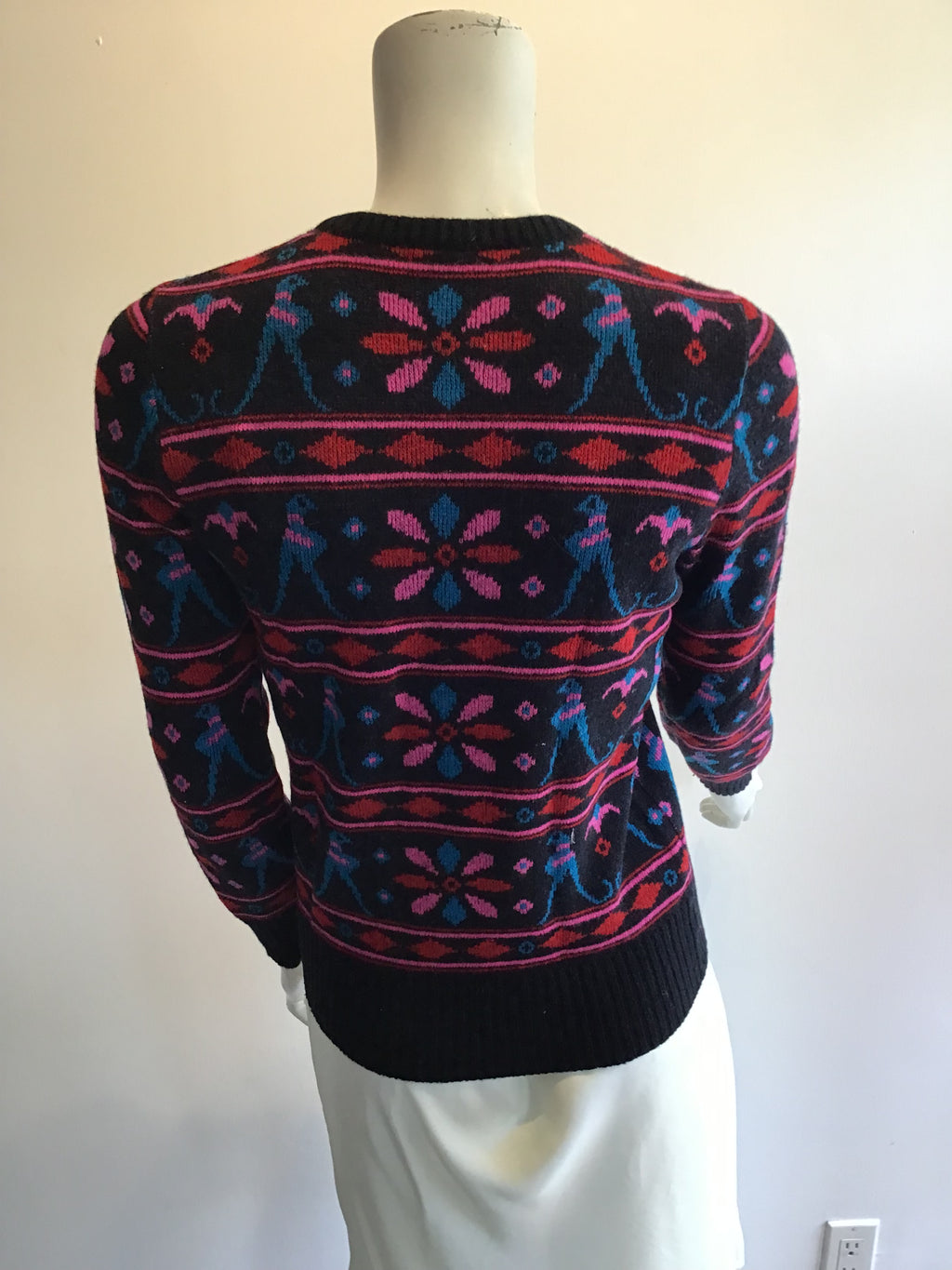 1970’s Valentino Blue, Pink and Black Wool Sweater Size 6
