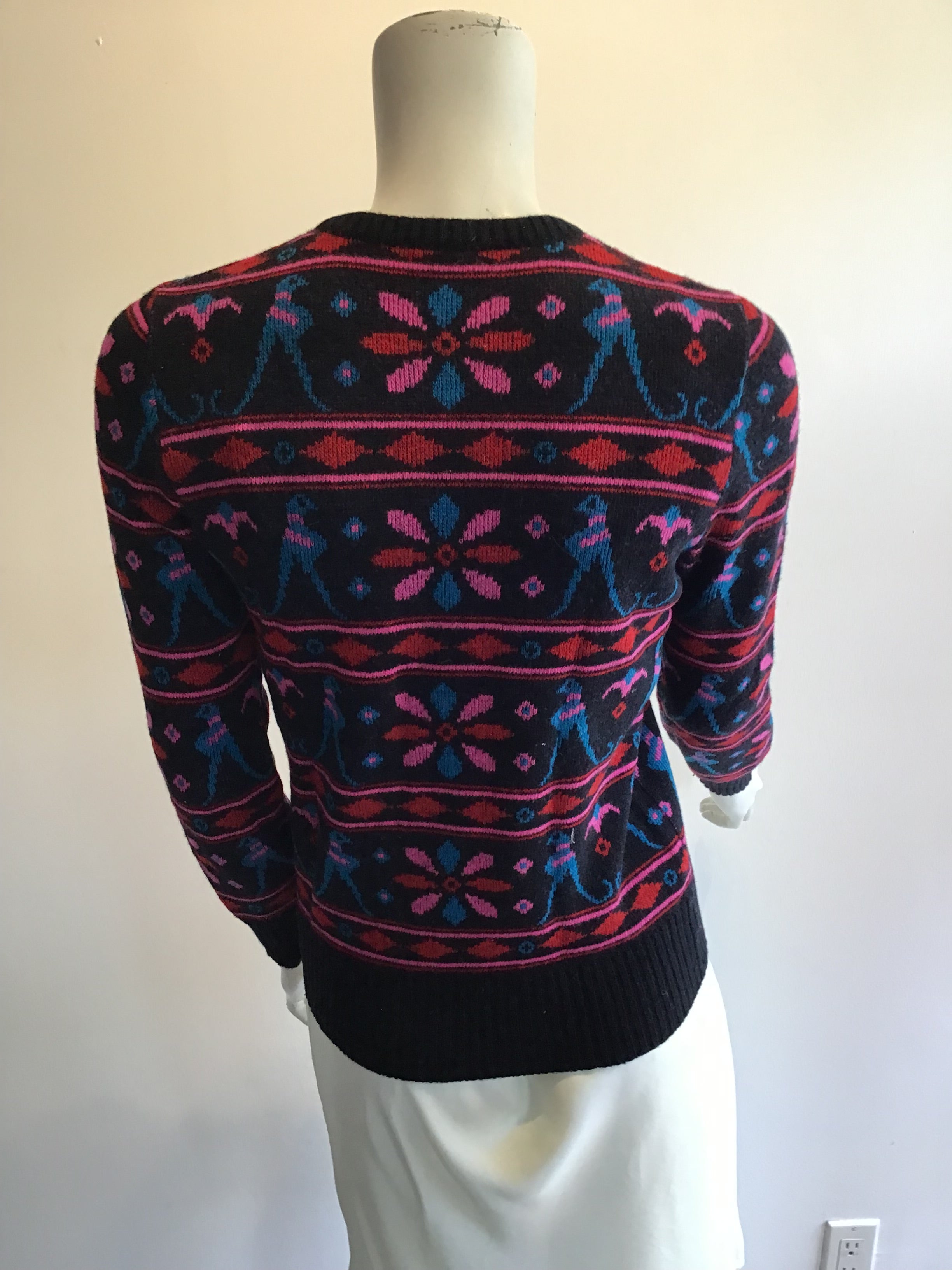 1970’s Valentino Blue, Pink and Black Wool Sweater Size 6