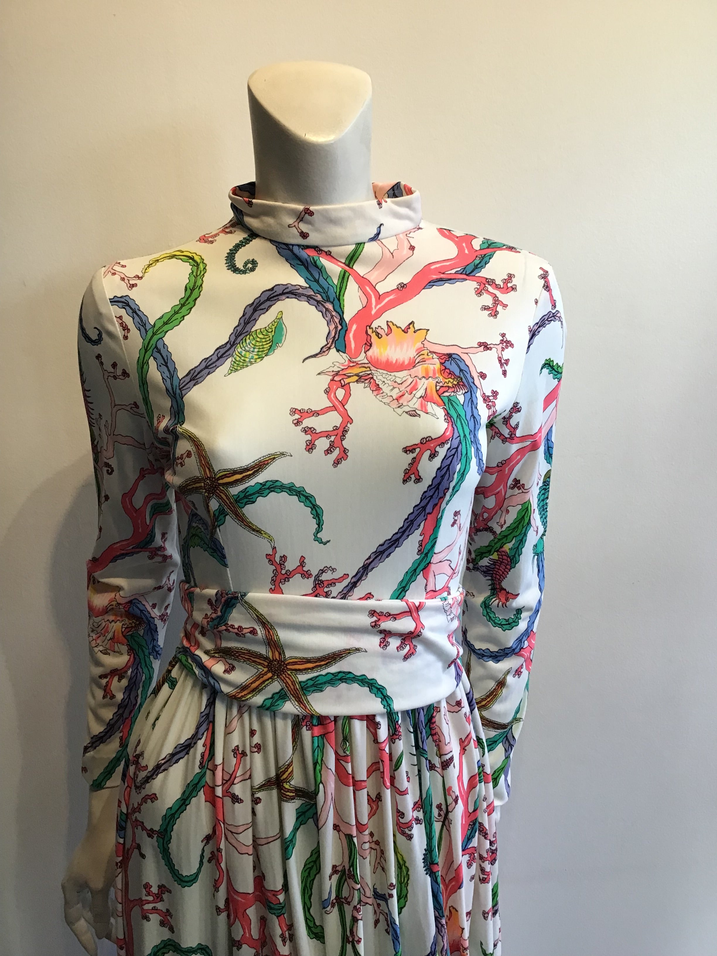 1970’s Turtlegreen Multicolor Polyester Maxi Dress Size 8