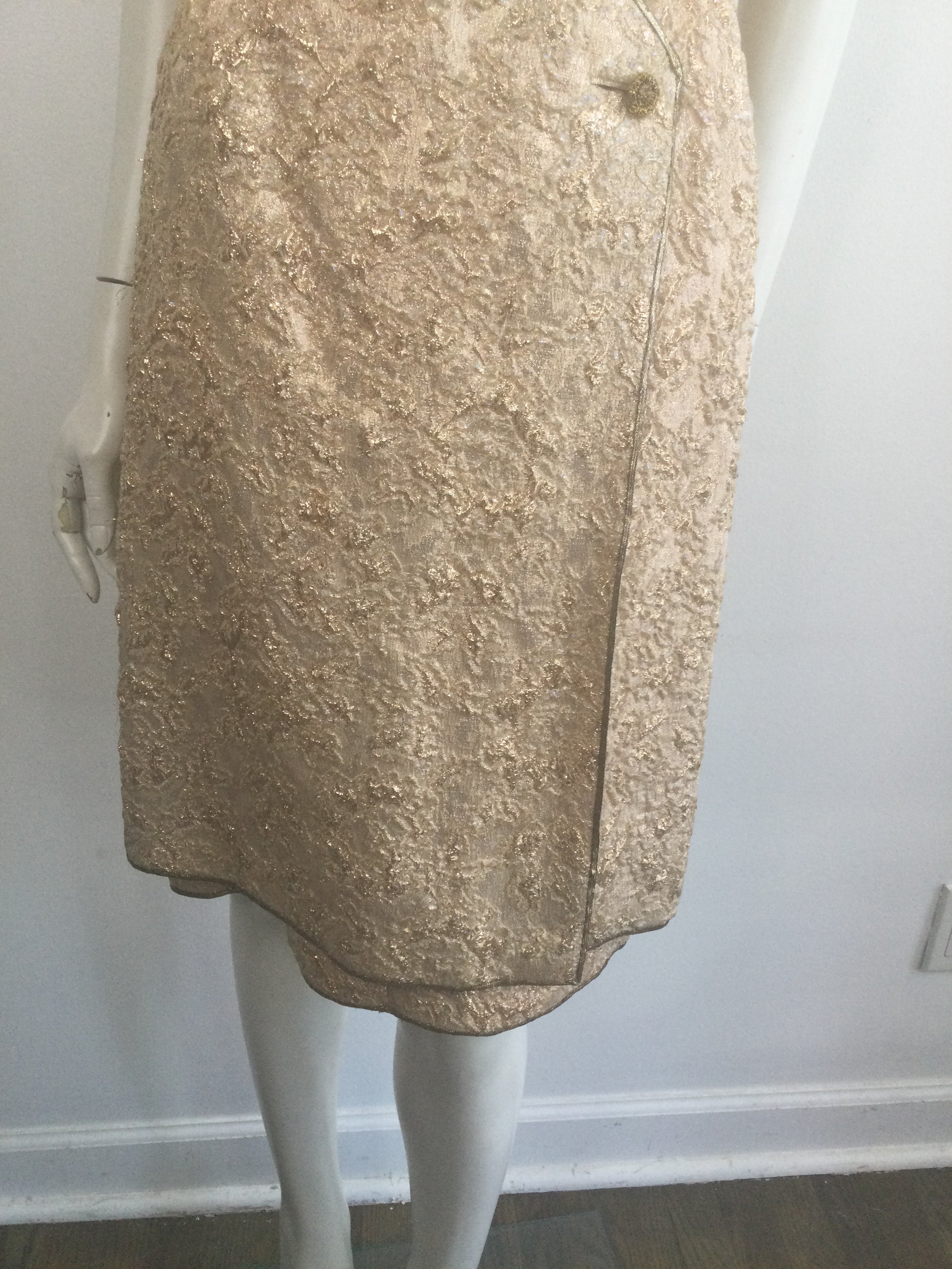 Late 1950s Gold Thread Silk BrocadeDress with Jacket Size 6