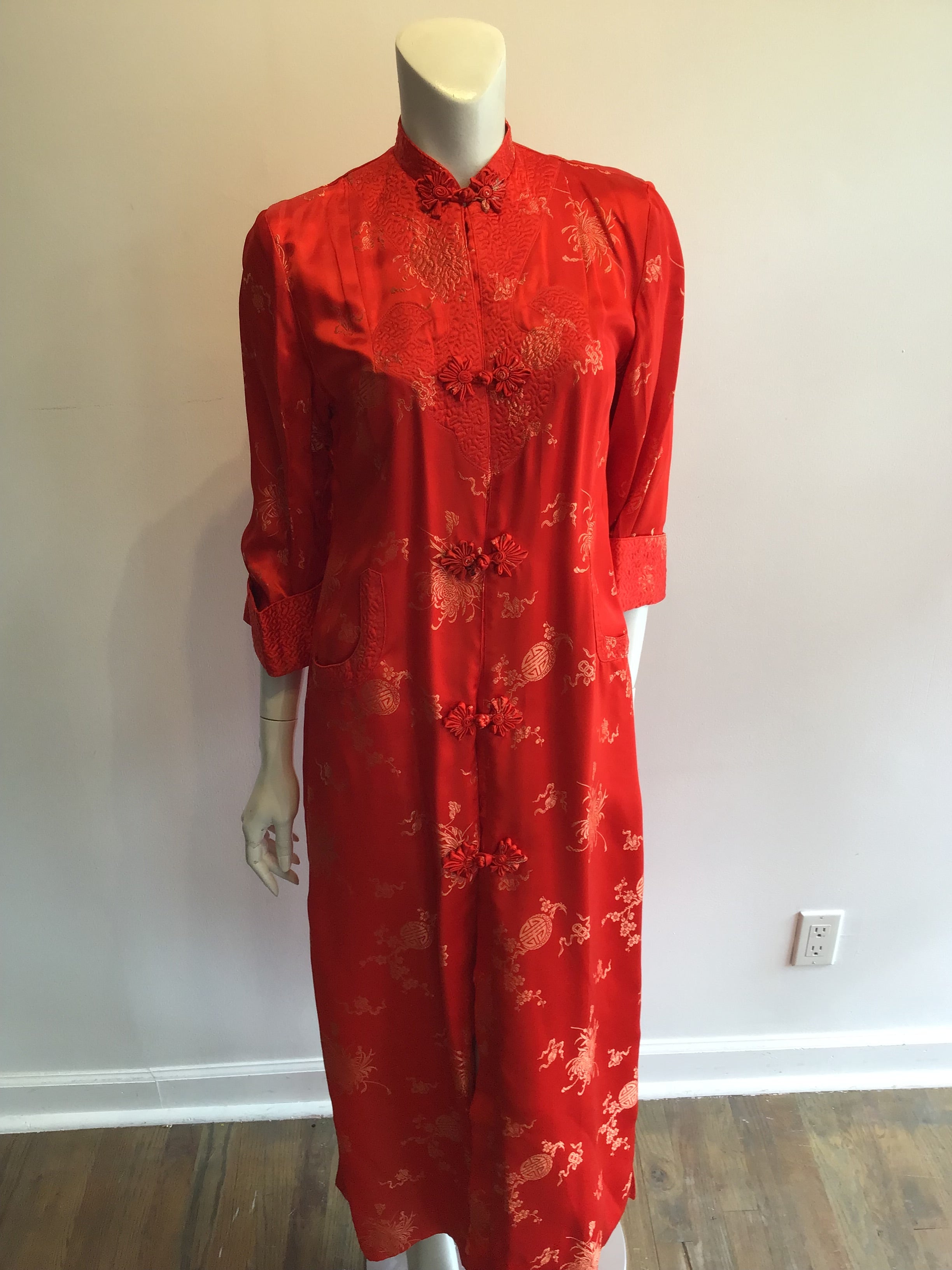 1960’s Silk Red  Chinese Robe Size 8