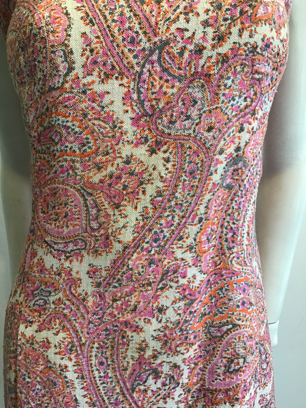 1960s Cotton Blend Pink Paisley Shift Dress Size 4
