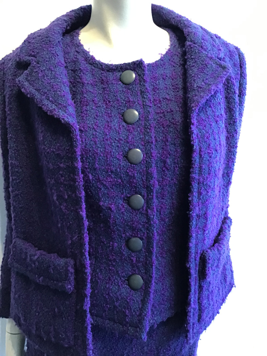 1960’s Wool Purple Wool Bouclé Sybil Connolly 3 Piece Suit Size 2