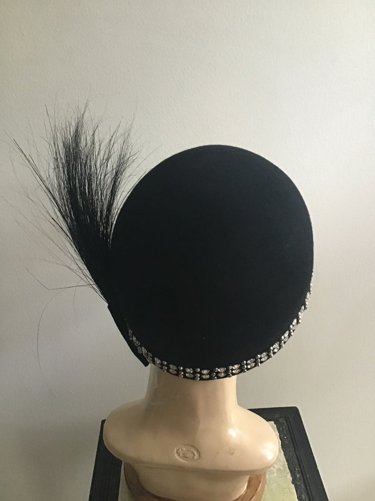 1960s Adolfo II Black Cloche Style Hat