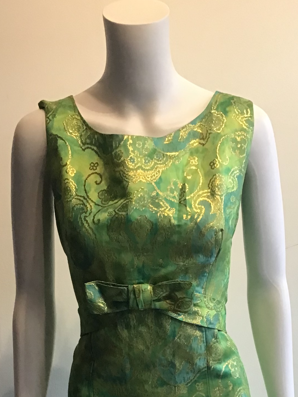 1960’s Phillip Hulitar Green and Gold Lamé Evening Dress Size 10