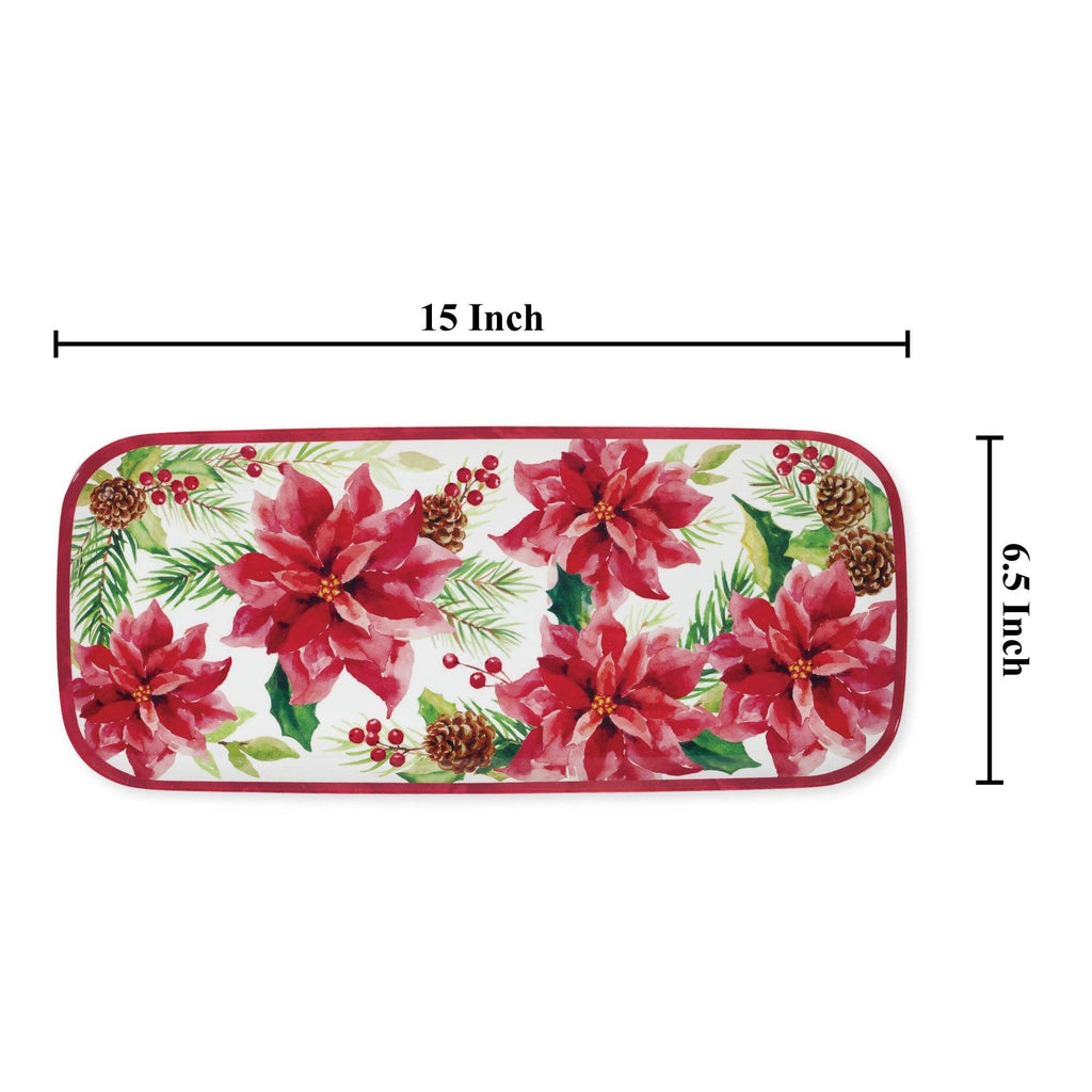 Christmas Poinsettias 15" Melamine Rectangle Tray