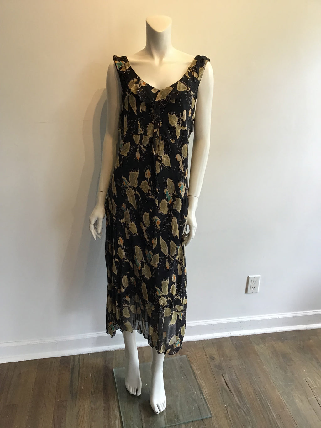 2000’s Lapis Black Floral Chiffon Maxi Dress Size 16