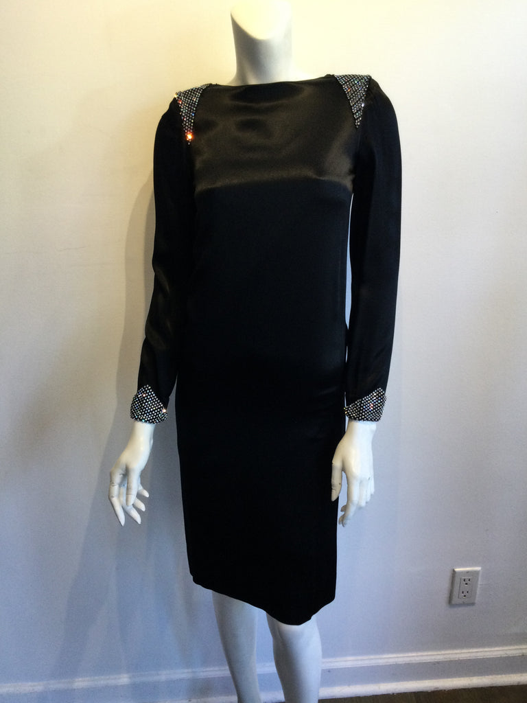 1980s Albert Nippon Black Silk Satin Cocktail Dress Size 6
