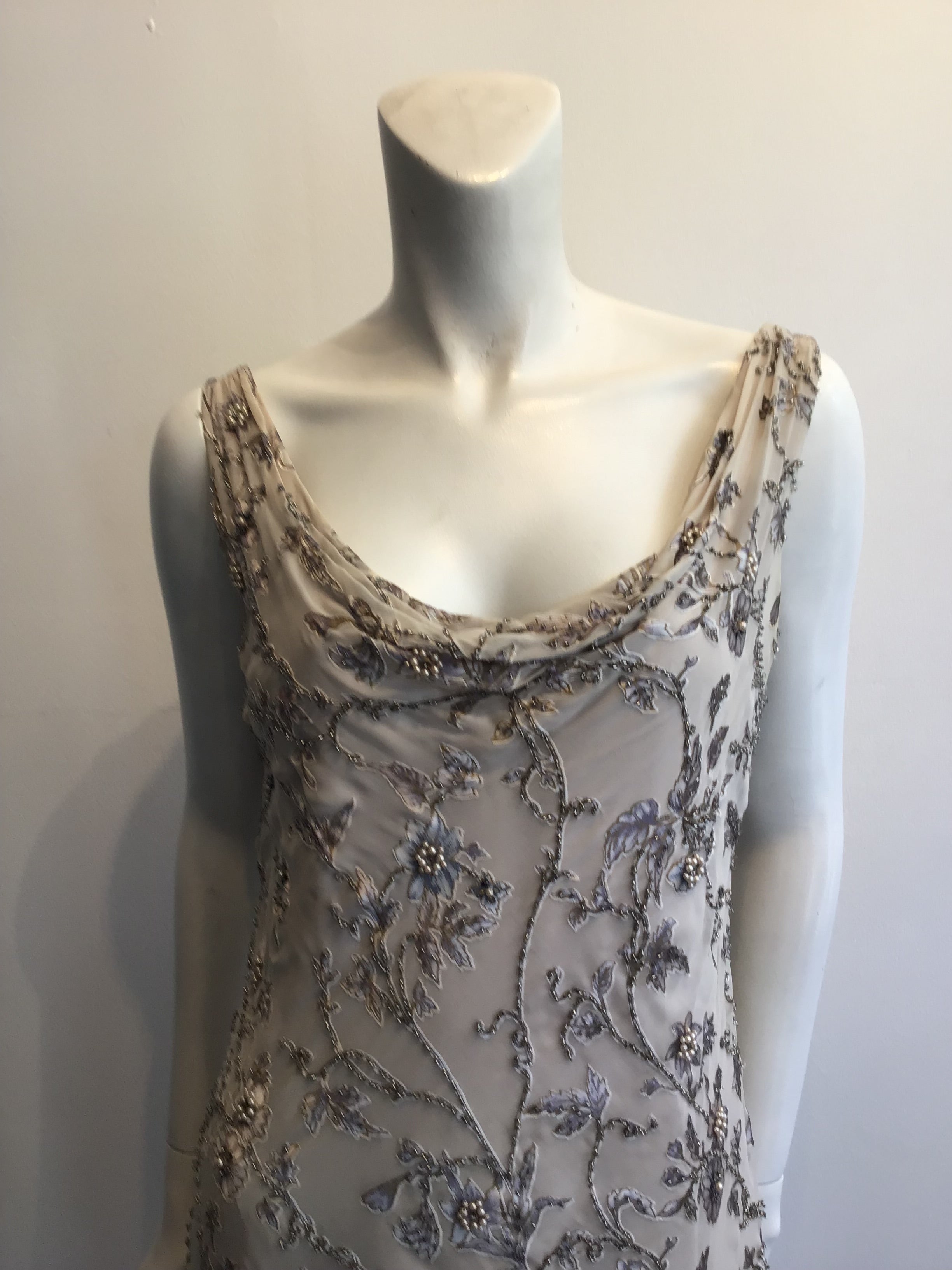 1990s Victoria Royal Taupe Silk Evening Gown Size 16