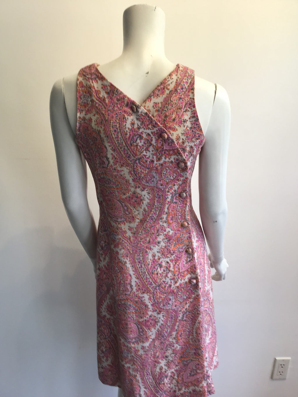 1960s Cotton Blend Pink Paisley Shift Dress Size 4