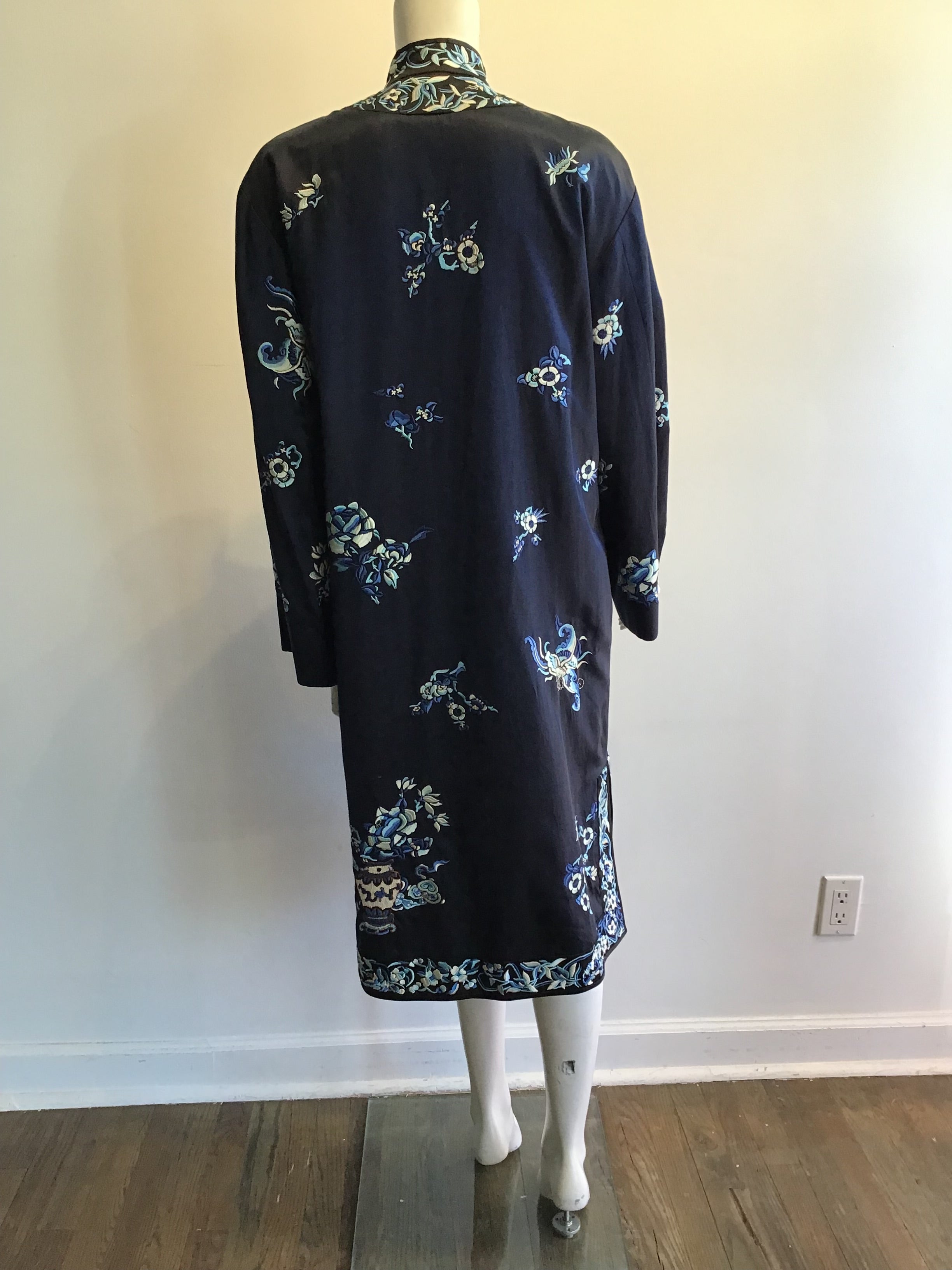 1990’s Ralph Lauren Embroidered Blue Silk Chinese Style Jacket Size 10