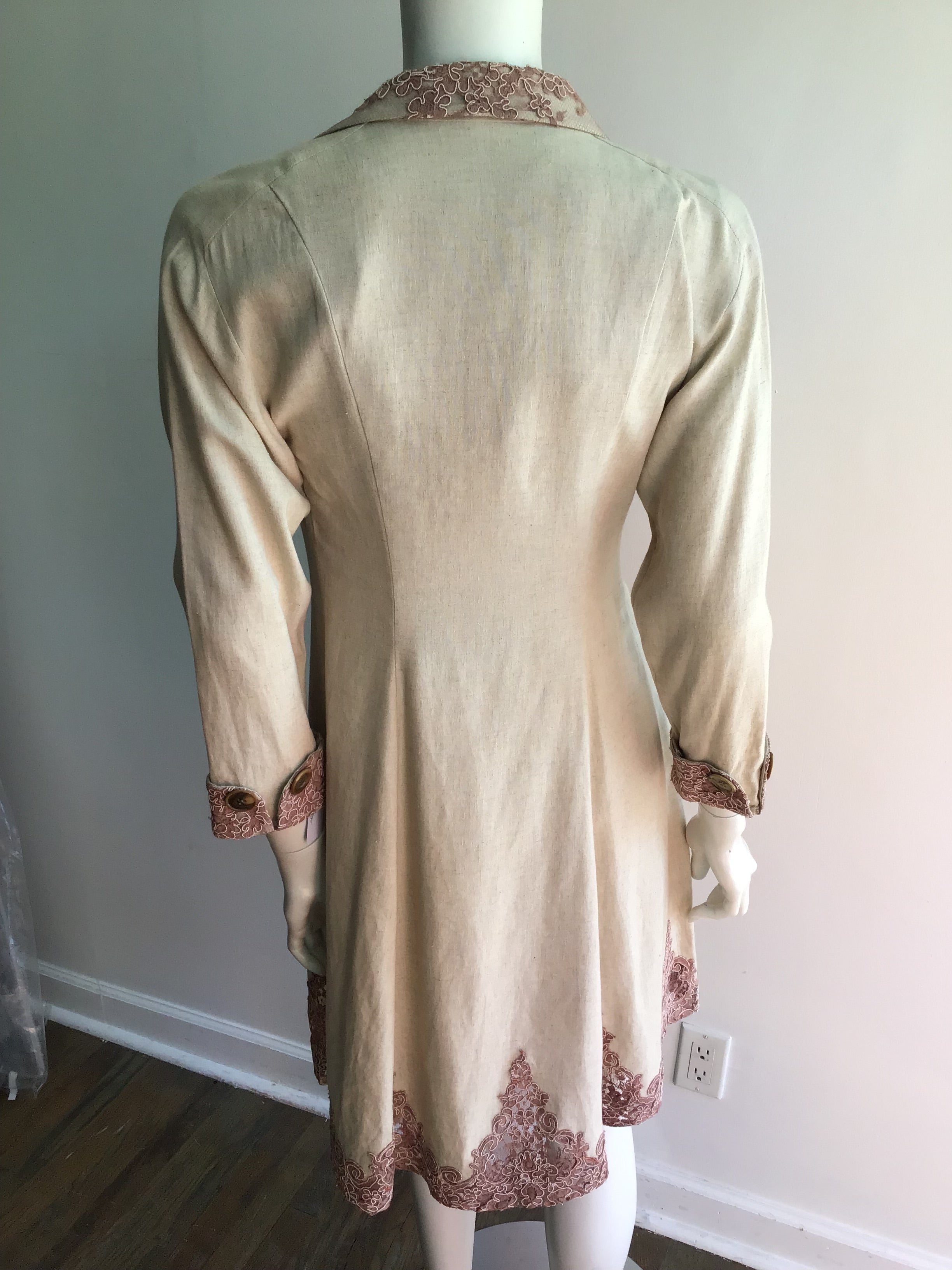 1980’s Cream Linen and Lace Coat Dress Size 8