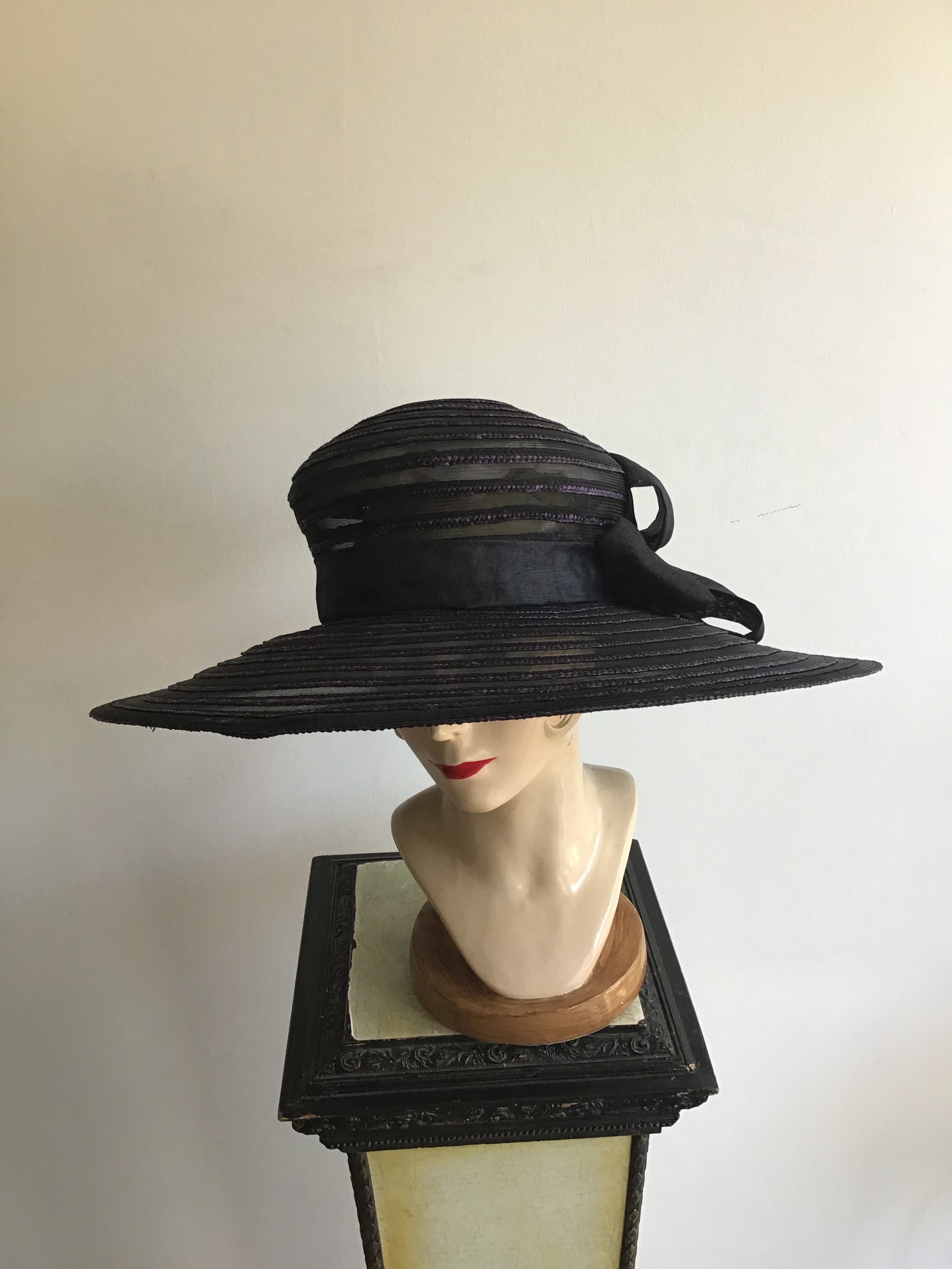 1990s Eric Javits Purple and Black  Horsehair hat