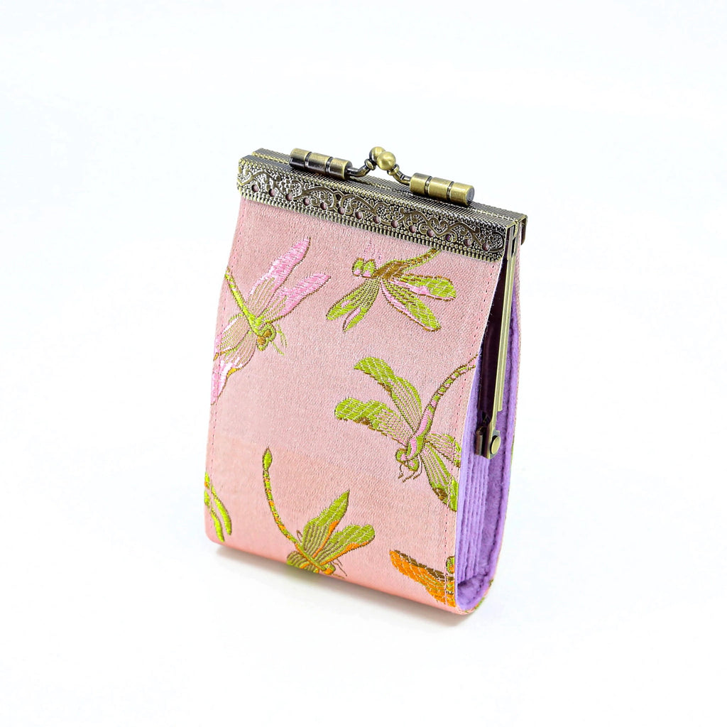 Pink Dragonfly Brocade Card Holder with Rfid