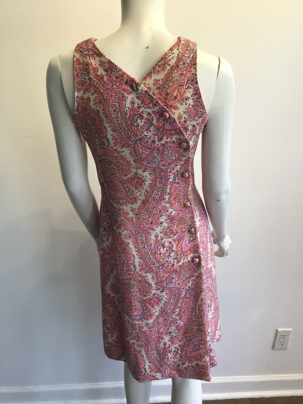 1960s Cotton Blend Pink Paisley Shift Dress Size 4