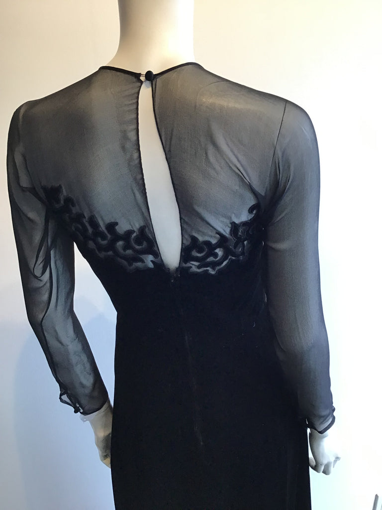 1990s Oscar de La Renta Silk Velvet and Chiffon Evening Gown Size 6