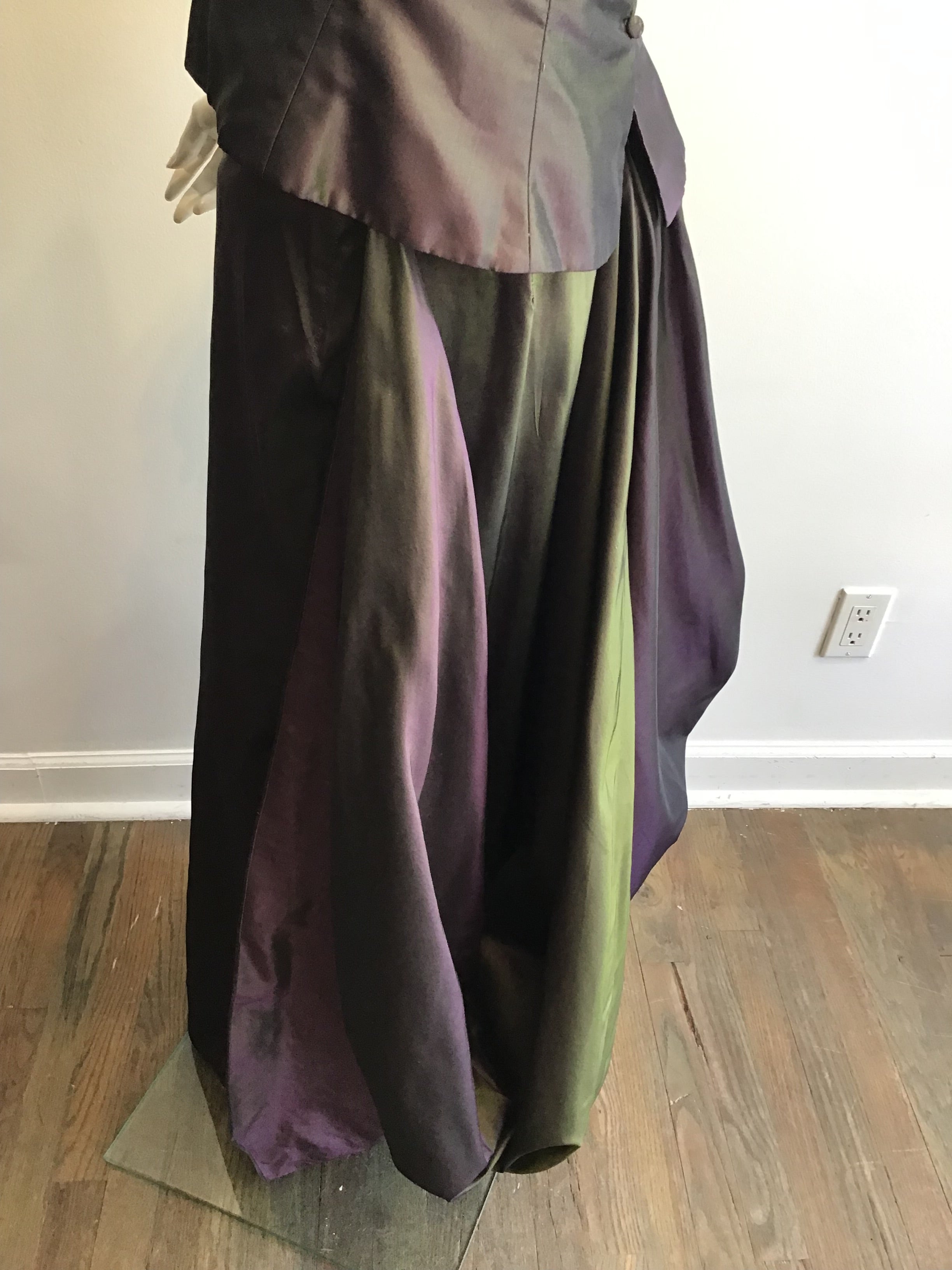 1990’s Maria Pinto Silk Taffeta Green/Purple 3 Piece Evening Ensemble Size 6