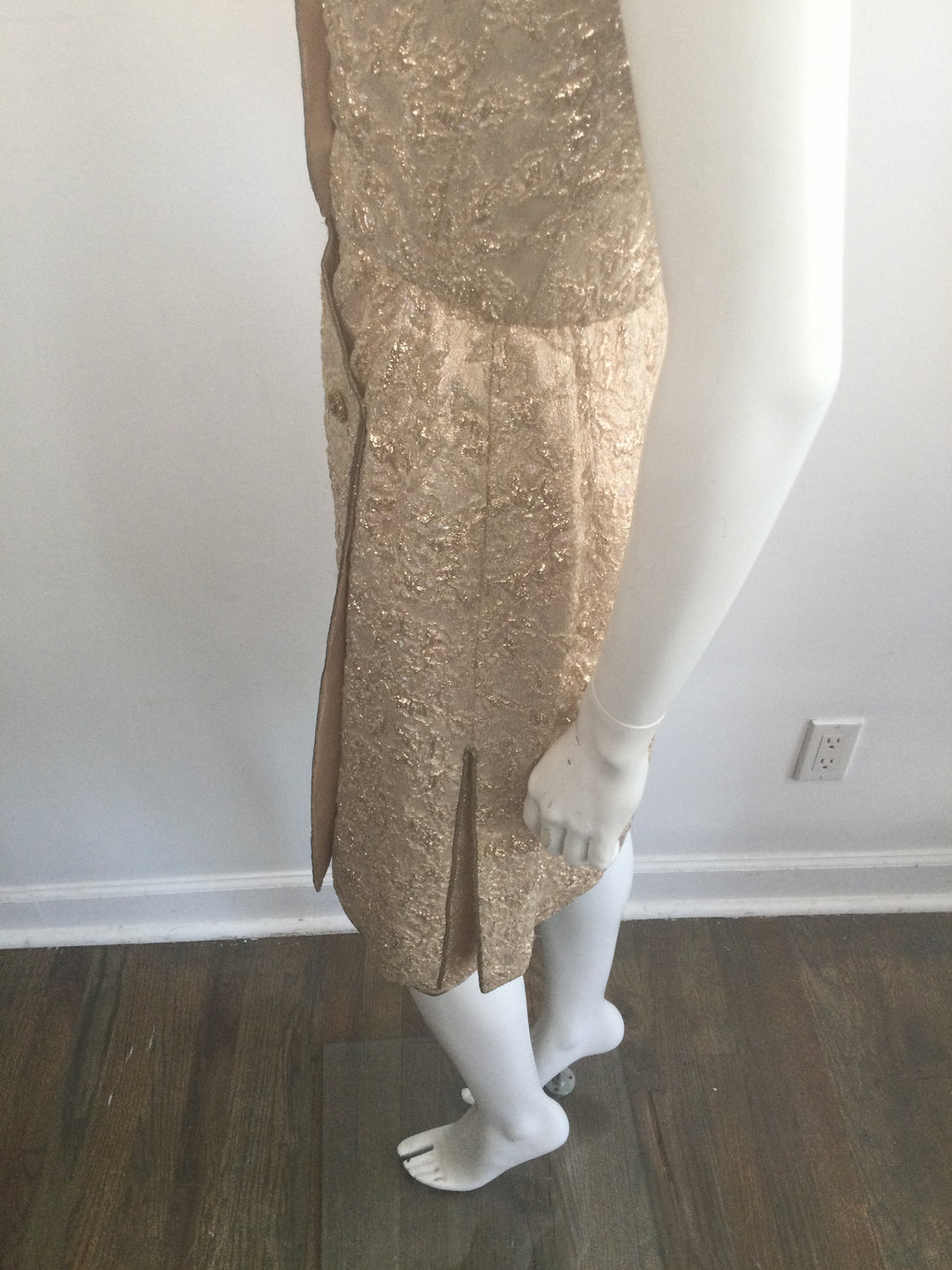 Late 1950s Gold Thread Silk BrocadeDress with Jacket Size 6