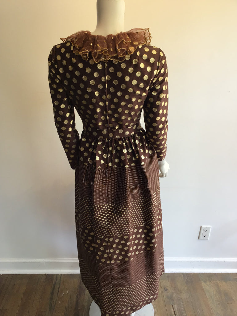 1960’s Brown and Gold Lamé Silk Evening Dress Size 4