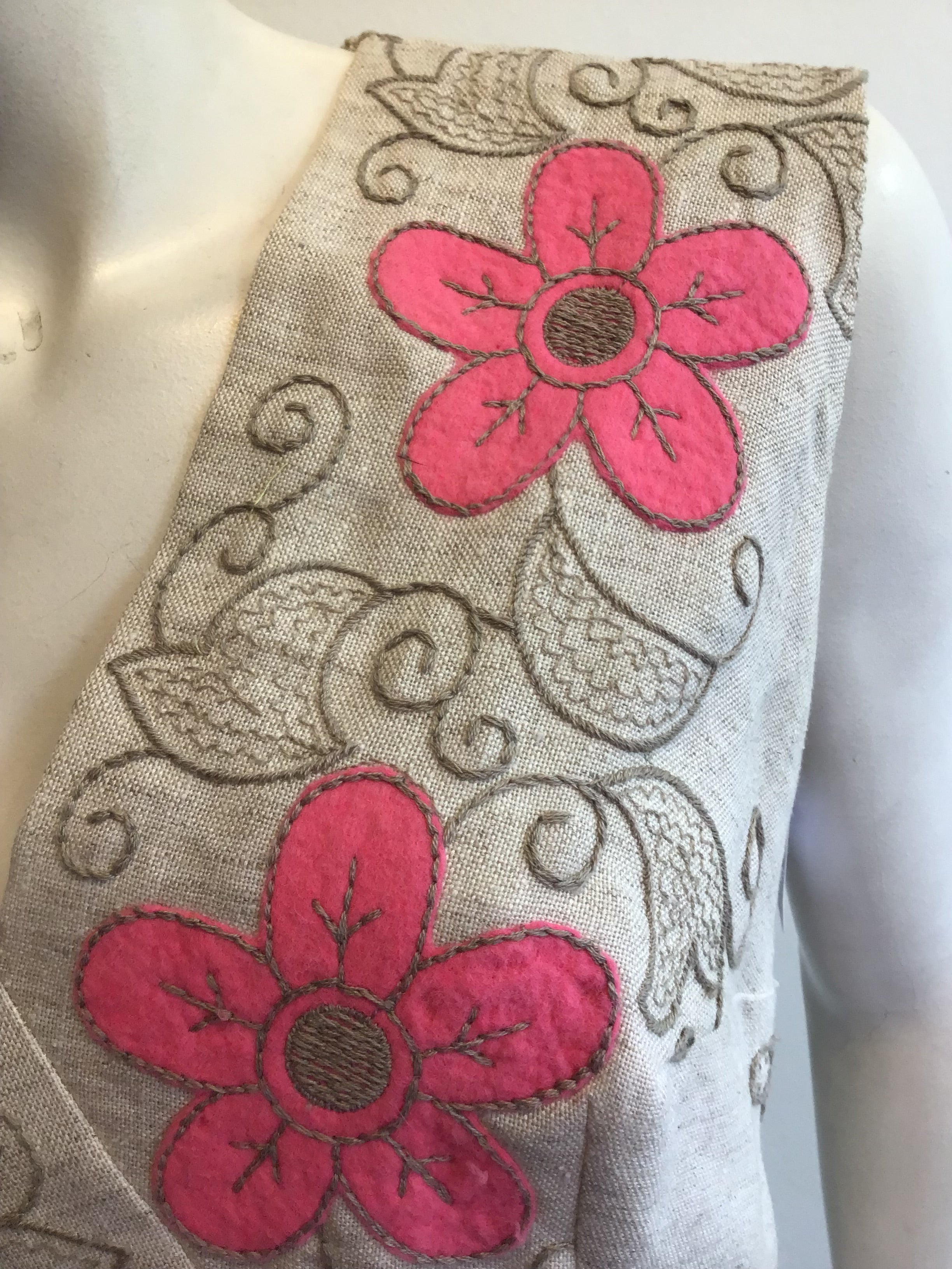 1960’s Cream and Pink Linen Maxi Dress Size 16