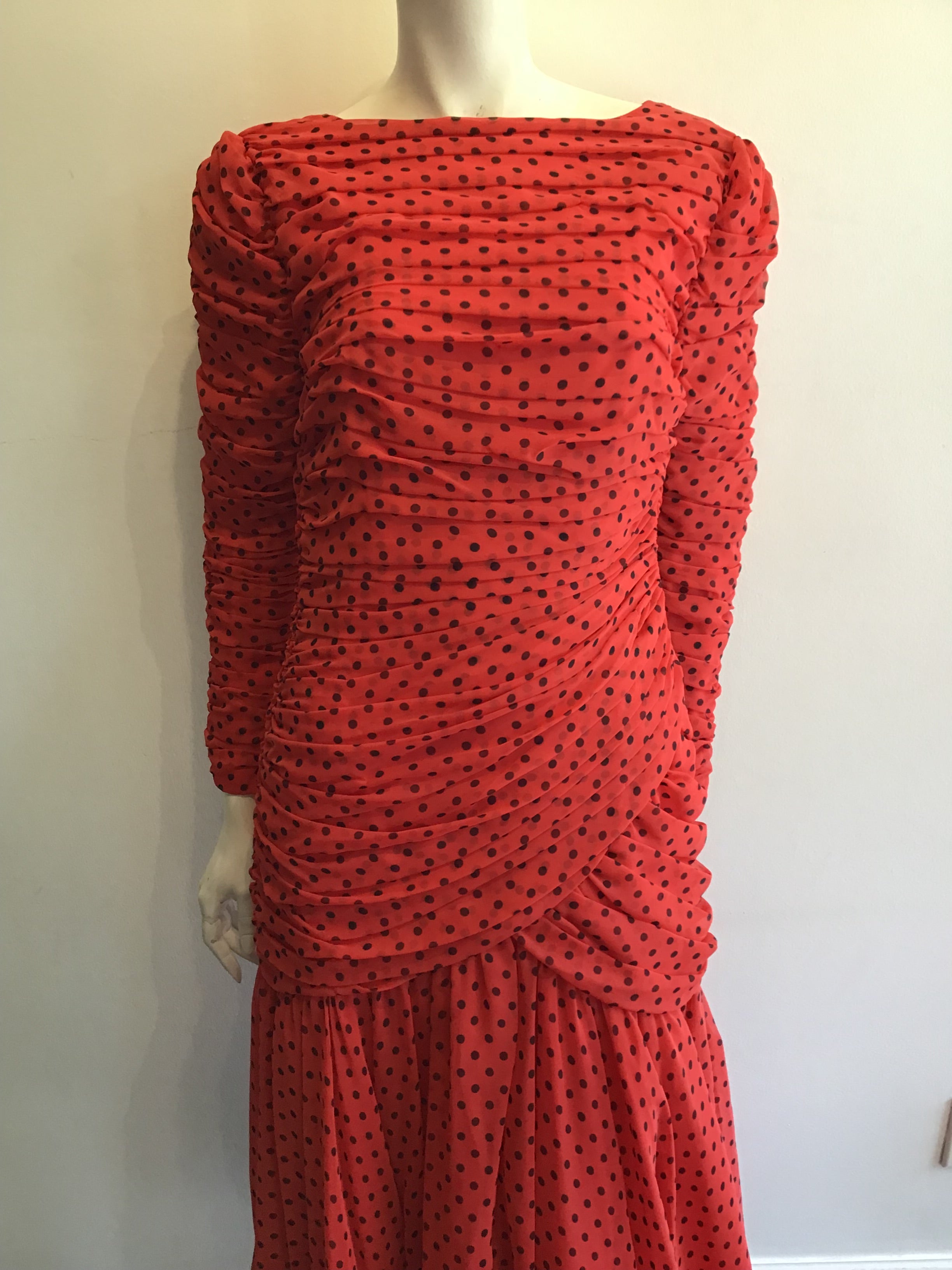 1980’s Red Silk Blend Louis Féraud Evening Dress Size 6