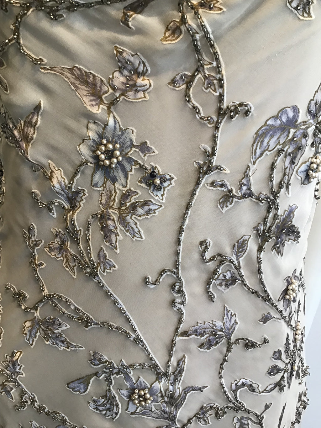 1990s Victoria Royal Taupe Silk Evening Gown Size 16