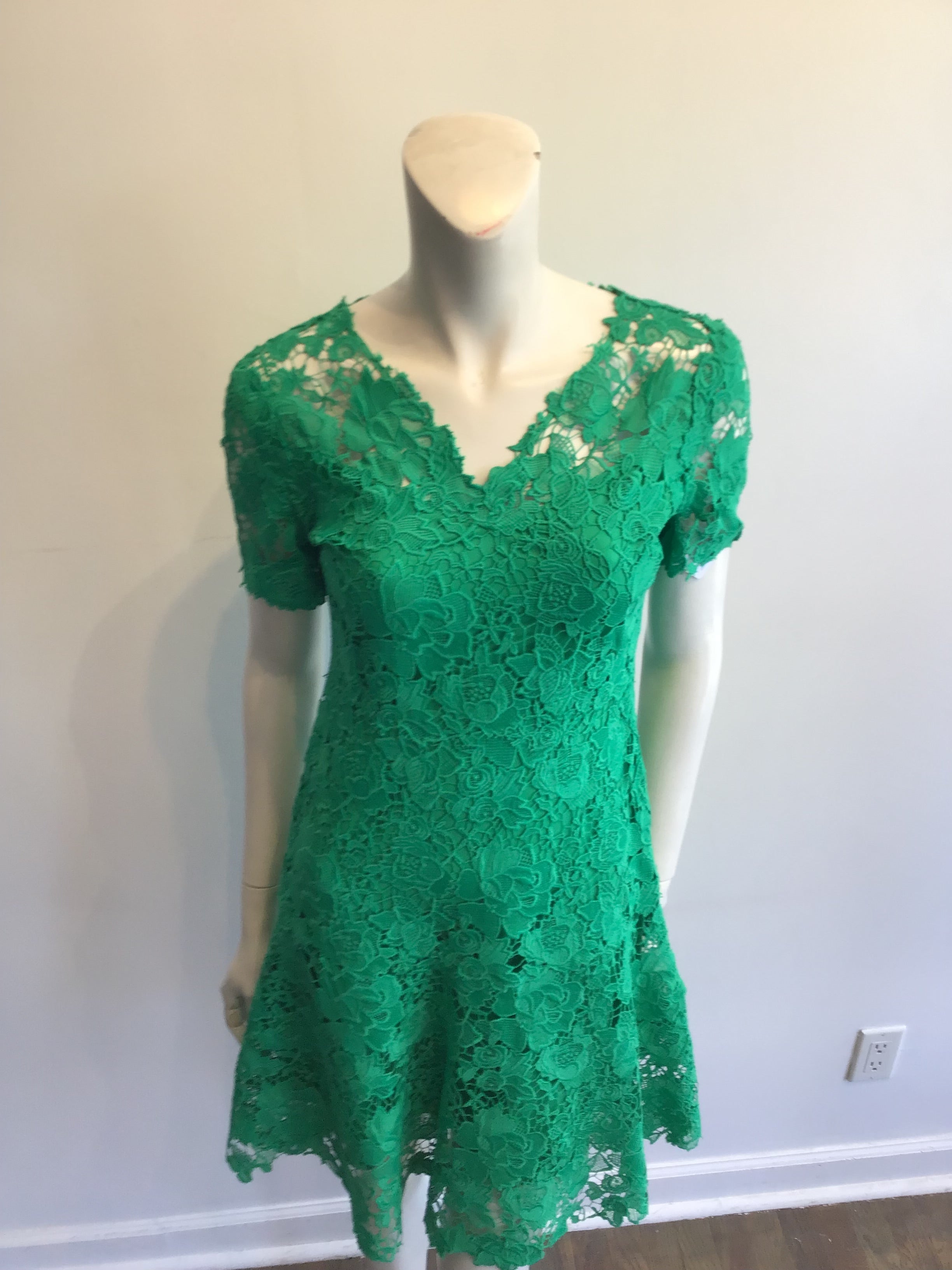 2000’s Kelly Green Cotton Lace Ellie Tahari  Dress Size 4