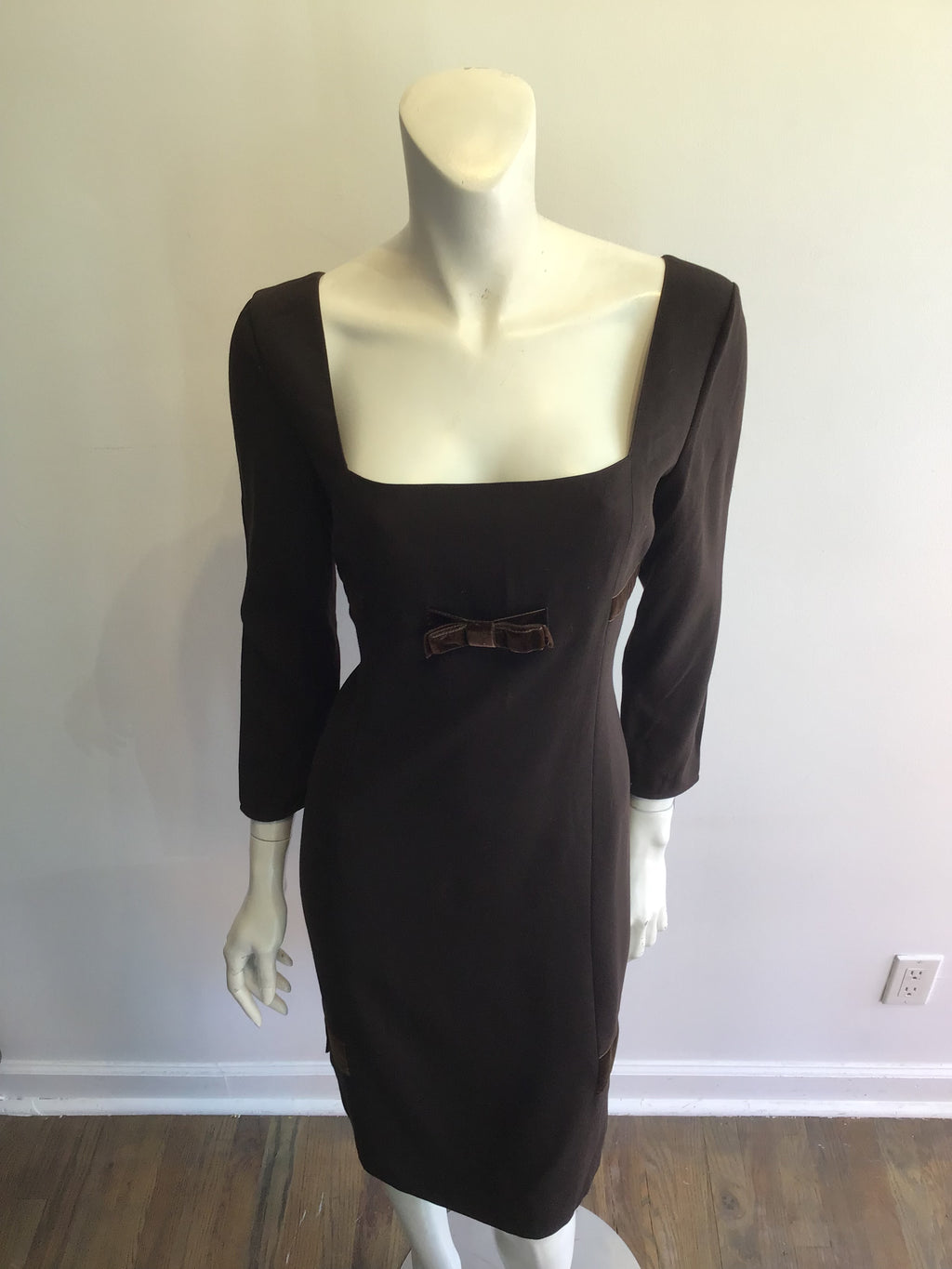 1980’s Brown Wool Crepe Cocktail Dress Size 8