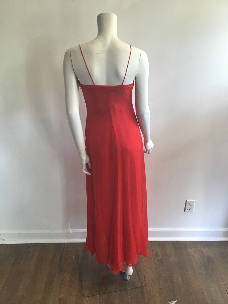 Late 1960's Valentino Red Silk Chiffon Evening Dress-4/5
