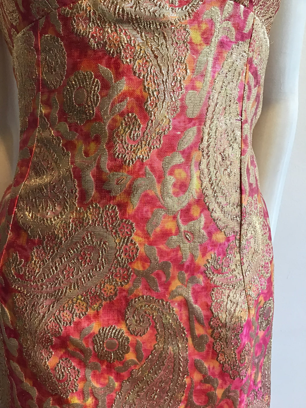 1960’s Pink and Gold Lamé Evening Gown Size 12